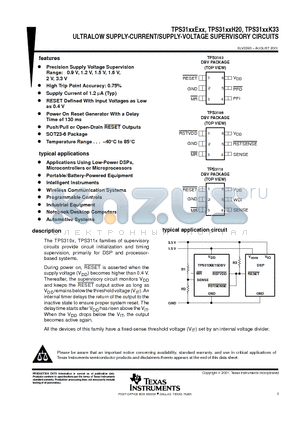 TPS3103E15DBVR datasheet - ULTRALOW SUPPLY-CURRENT/SUPPLY-VOLTAGE SUPERVISORY CIRCUITS