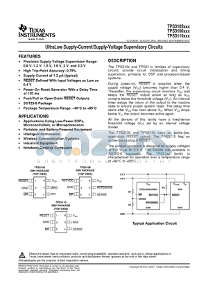 TPS3103E12DBVR datasheet - UltraLow Supply-Current/Supply-Voltage Supervisory Circuits