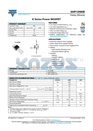 SIHP12N60E datasheet - E Series Power MOSFET