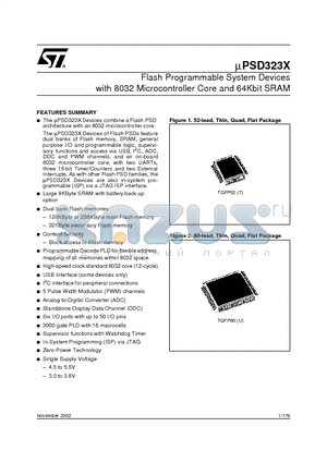 UPSD3213B-40T1T datasheet - Flash Programmable System Devices with 8032 Microcontroller Core and 64Kbit SRAM