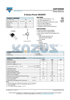 SIHP30N60E datasheet - E Series Power MOSFET