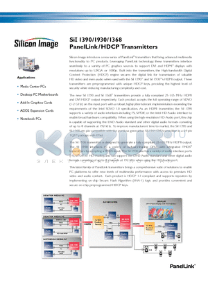 SII1390 datasheet - PanelLink /HDCP Transmitters