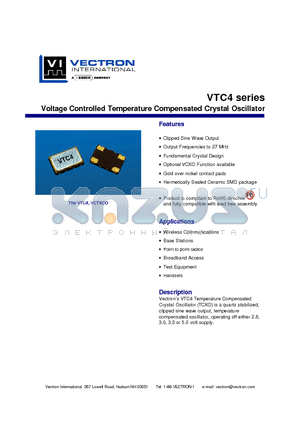 VTC4 datasheet - Voltage Controlled Temperature Compensated Crystal Oscillator