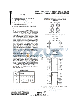 SNJ54S139FK datasheet - DUAL 2-LINE TO 4-LINE DECODERS/DEMULTIPLEXERS