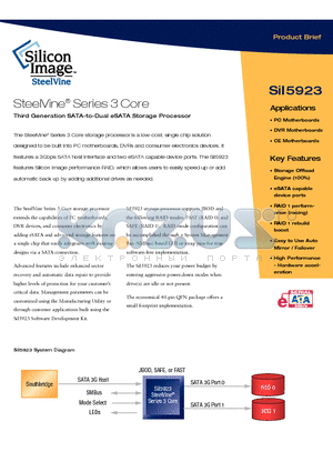 SII5923 datasheet - Third Generation SATA-to-Dual eSATA Storage Processor