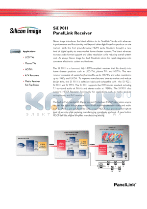 SII9011 datasheet - PanelLink Receiver
