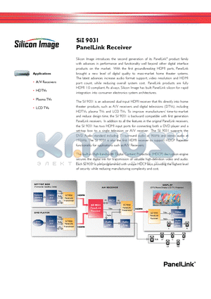 SII9031 datasheet - PanelLink Receiver