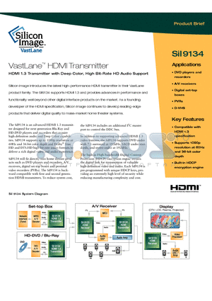 SII9134 datasheet - VastLane HDMI Transmitter