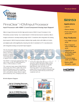 SII9153 datasheet - PinnaClear HDMI Input Processor