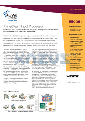 SII9251 datasheet - PinnaClear Input Processor