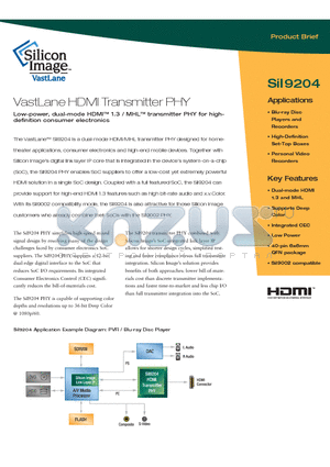 SII9204 datasheet - VastLane HDMI Transmitter PHY