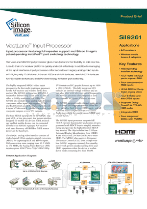 SII9261 datasheet - VastLane Input Processor