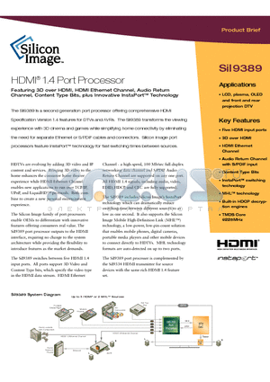SII9389 datasheet - HDMI 1.4 Port Processor