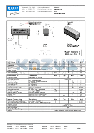 SIL05-1A31-71M datasheet - SIL Reed Relays