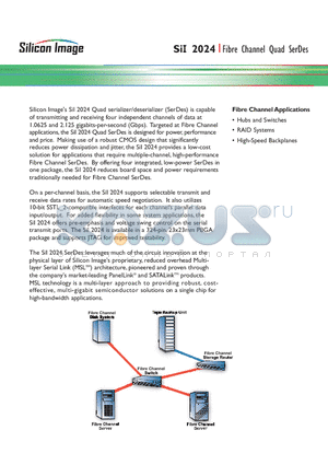 SII2024 datasheet - Fibre Channel Quad SerDes