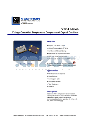 VTC4-A3AE-12M800 datasheet - Voltage Controlled Temperature Compensated Crystal Oscillator