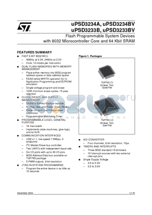 UPSD3233A-24U1T datasheet - Flash Programmable System Devices with 8032 Microcontroller Core