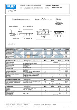 SIL05-1B90-71D_DE datasheet - (deutsch) SIL Reed Relay