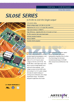 SIL05E datasheet - 0.75 Vin to 3.63 Vin Single output