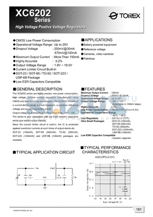 XC6202P6 datasheet - High Voltage positive Voltage Regulators