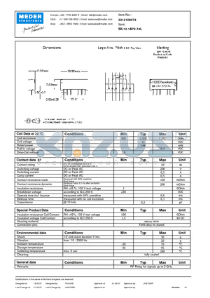 SIL12-1A72-74L datasheet - SIL Reed Relays