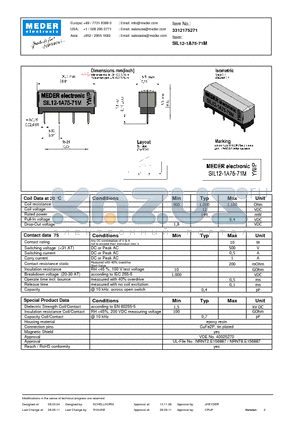 SIL12-1A75-71M datasheet - SIL Reed Relay