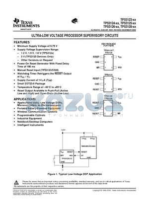 TPS312XBXXDBV datasheet - ULTRA-LOW VOLTAGE PROCESSOR SUPERVISORY CIRCUITS