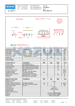 SIL12-1B90-71D datasheet - SIL Reed Relay