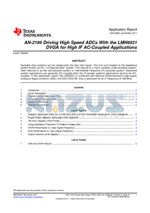 SNOA569 datasheet - AN-2195 Driving High Speed ADCs With the LMH6521 DVGA for High IF AC-Coupled Applications