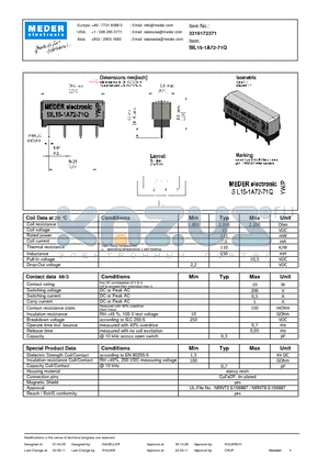 SIL15-1A72-71Q datasheet - SIL Reed Relay