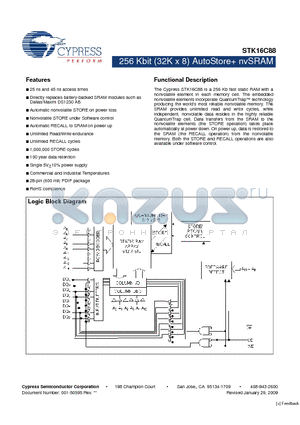 STK16C88-WF25I datasheet - 256 Kbit (32K x 8) AutoStore nvSRAM