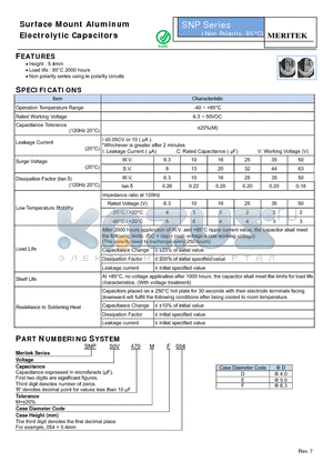 SNP datasheet - Surface Mount Aluminum Electrolytic Capacitors