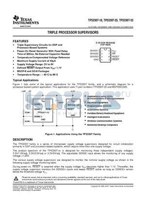 TPS3307-18DRG4 datasheet - TRIPLE PROCESSOR SUPERVISORS