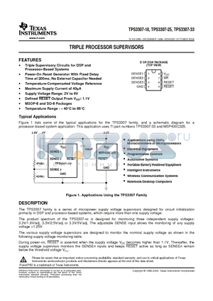 TPS3307-25DGNR datasheet - TRIPLE PROCESSOR SUPERVISORS