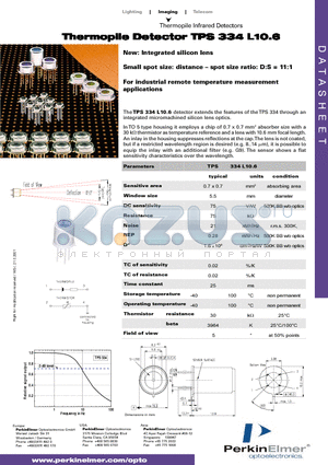 TPS334L106 datasheet - Thermopile Detector