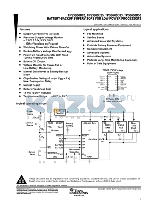 TPS3600X33PWR datasheet - BATTERY-BACKUP SUPERVISORS FOR LOW-POWER PROCESSORS
