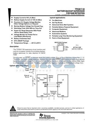 TPS3617-50 datasheet - BATTERY-BACKUP- SUPERVISOR