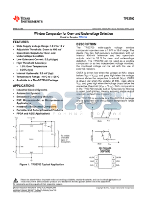 TPS3700YYYZ datasheet - Window Comparator for Over- and Undervoltage Detection