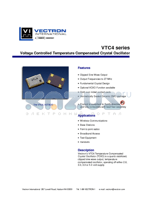VTC4-C0DE-12M800 datasheet - Voltage Controlled Temperature Compensated Crystal Oscillator