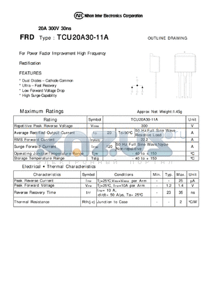 TCU20A30-11A datasheet - FRD - 20A 300V 30ns