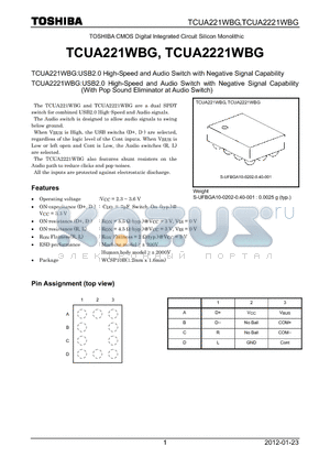 TCUA2221WBG datasheet - USB2.0 High-Speed and Audio Switch with Negative Signal Capability (With Pop Sound Eliminator at Audio Switch)