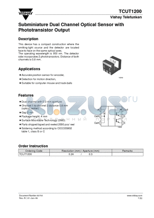 TCUT1200 datasheet - Subminiature Dual Channel Optical Sensor with Phototransistor Output