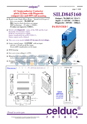 SILD845160 datasheet - AC Semiconductor Contactor pitch 22,5mm with Diagnostic compact size and DIN rail mounting.