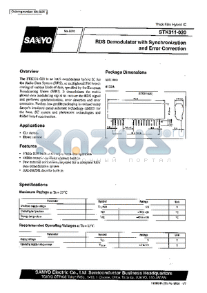 STK311-020 datasheet - RDS Demodulator Synchronization and Error Correction