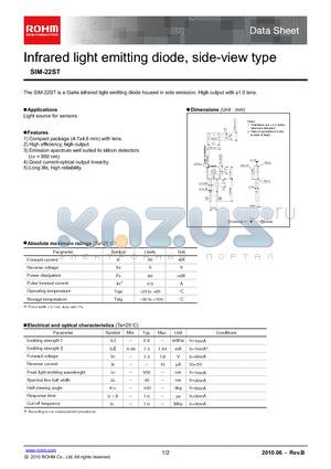 SIM-22ST_10 datasheet - Infrared light emitting diode, side-view type