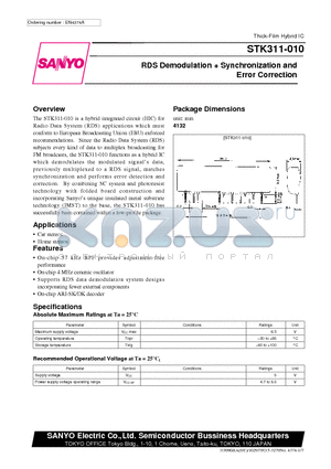 STK311-010 datasheet - RDS Demodulation  Synchronization and Error Correction