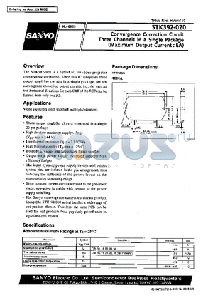 STK392-020 datasheet - Convergence Correction Circuit Three Channel in a Single Package(Maximum Output Current:6A)