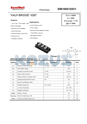 SIM100D12SV1 datasheet - HALF-BRIDGE IGBT