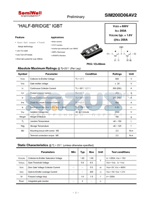 SIM200D06AV2 datasheet - HALF-BRIDGE IGBT