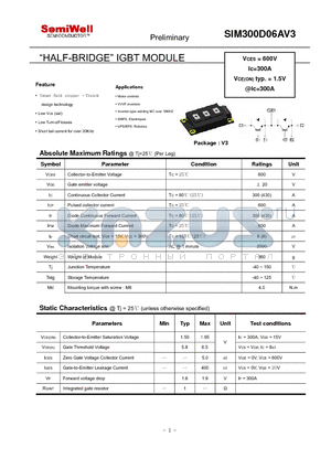 SIM300D06AV3 datasheet - HALF-BRIDGE IGBT MODULE
